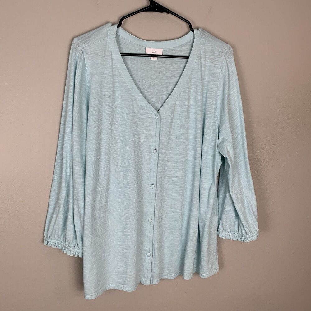 J. Jill Cotton Front Top Blue Button Front Lightweight Cottage Size Large